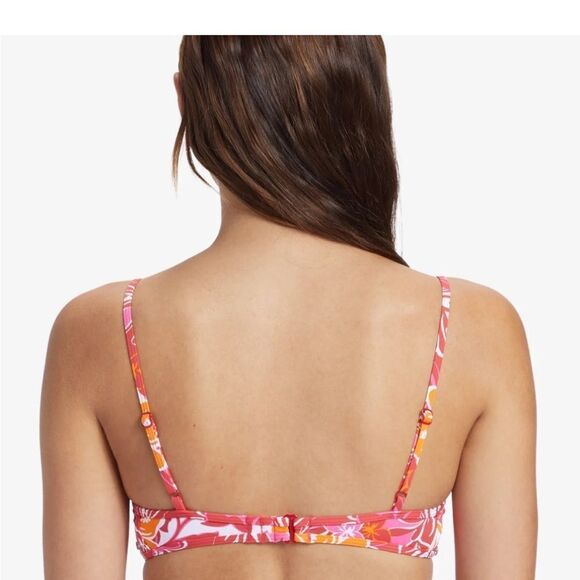 Roxy Juniors Sea Spray Bralette Bikini Top - Hilo Hibiscus Printed Swimsuit Red - Picture 7 of 12
